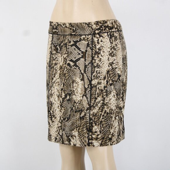 Cache Sz 8 Brown Tan Reptile Print Lined Zipper Polyester Spandex Skirt - Picture 3 of 16